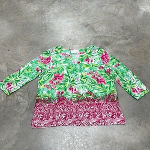 Pappagallo brand green, pink , and yellow flower design‎ top /Size PXL / S-50